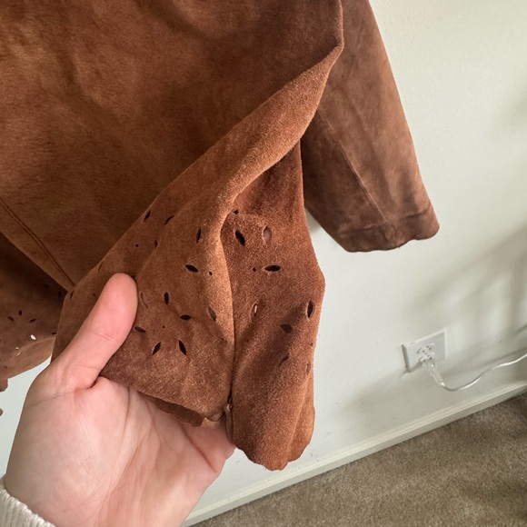 Siena studio lace front laser cut tan suede long sleeve western boho Top sz med - Picture 6 of 9